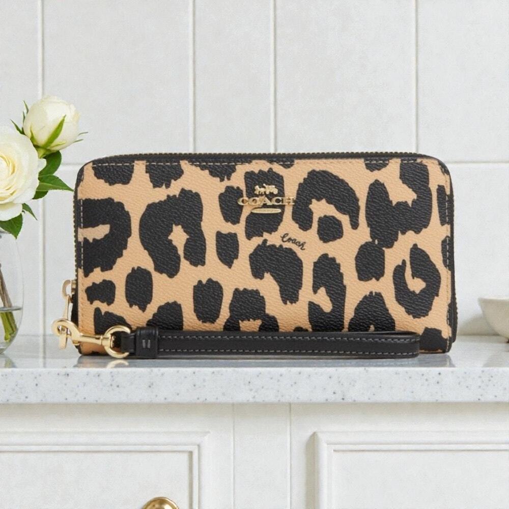 Coach Long Zip Around Wallet With Leopard Print CW477